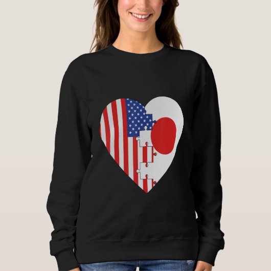 USA and Japan Flags Heart スウェットシャツ (正面)
