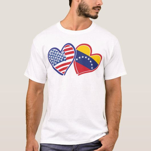 USA and Venezuela Flag Hearts Tシャツ (正面)