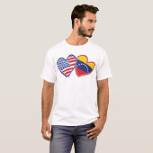 USA and Venezuela Flag Hearts Tシャツ (正面フル)