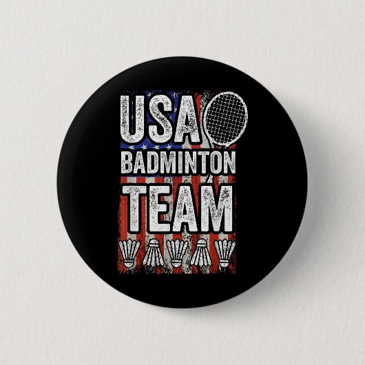 Usa Badminton Team American Flag Funny Badminton F 缶バッジ (正面)