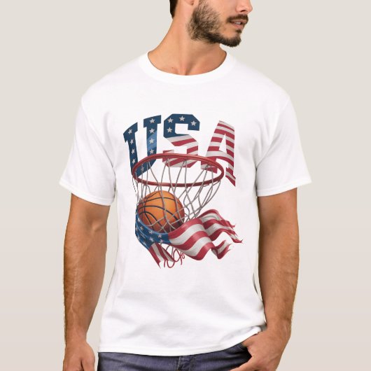 USA Basketball Shirt, Patriotic American Flag Hoop Tシャツ (正面)