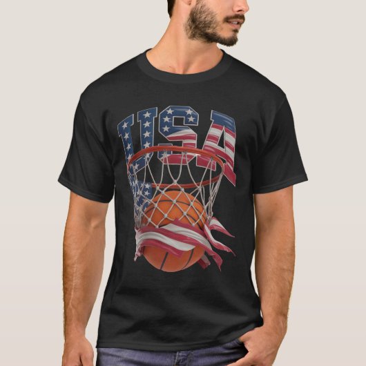 USA Basketball Shirt, Patriotic American Flag Hoop Tシャツ (正面)