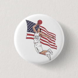 USA Basketball Slam Dunk American Flag Color Art 缶バッジ
