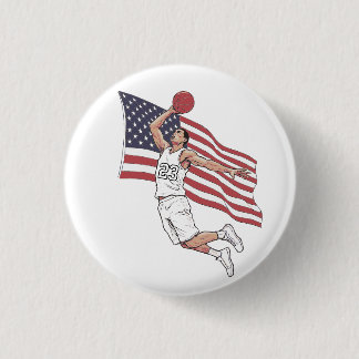 USA Basketball Slam Dunk American Flag Color Art 缶バッジ