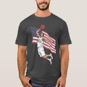 USA Basketball Slam Dunk American Flag Color Art Tシャツ (正面)