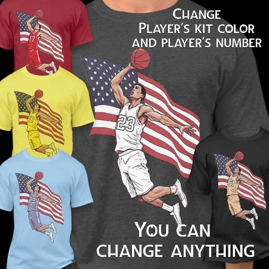 USA Basketball Slam Dunk American Flag Color Art Tシャツ