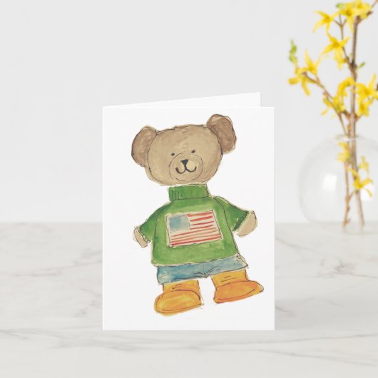 USA Bear greeting card カード (黄色い花)