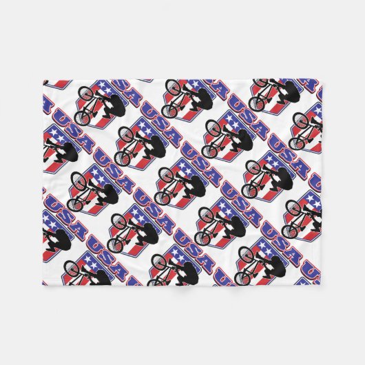 USA-BMXのバイクもしくは自転車に乗る人 フリースブランケット (正面(横))