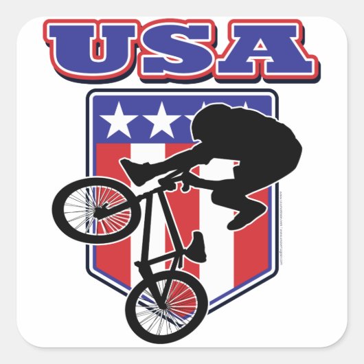 USA BMXバイクもしくは自転車に乗る人 スクエアシール (正面)