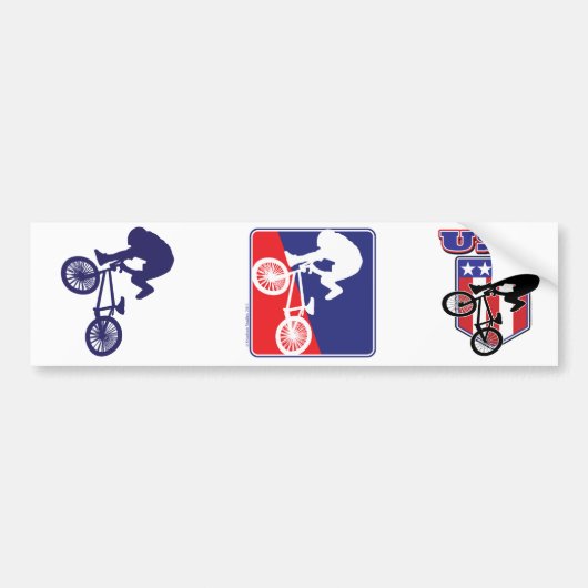 USA BMXバイクもしくは自転車に乗る人 バンパーステッカー (正面)