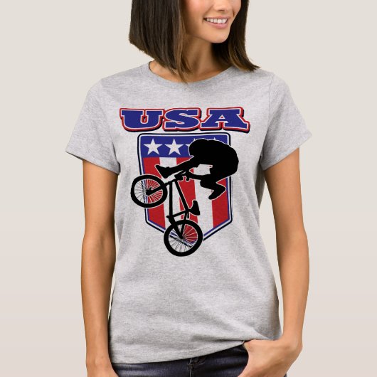 USA-BMXバイクもしくは自転車に乗る人 Tシャツ (正面)