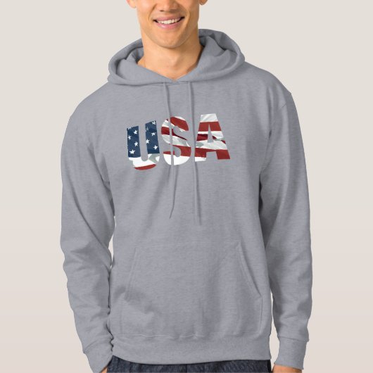 USA Bold Text American Flag Patriotic Design パーカ (正面)