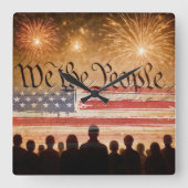 USA Constitution With Flag and Fireworks スクエア壁時計 (正面)