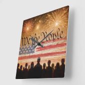 USA Constitution With Flag and Fireworks スクエア壁時計 (傾斜)