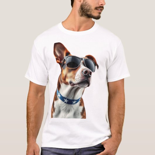 USA Dog Lover - Cool Pup with American Flag Shades Tシャツ (正面)