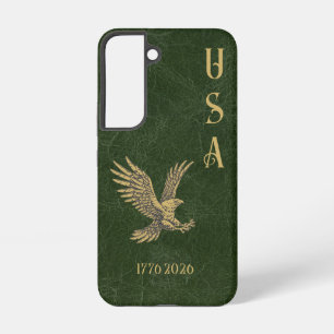 USA Eagle 1775 - 2026 Fax グリーン革  Samsung Galaxy S22ケース