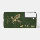 USA Eagle 1775 - 2026 Fax グリーン革  Samsung Galaxyケース (裏面横)