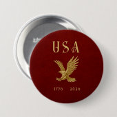 USA Eagle 1775 - 2026 Fax Red Leather  Button 缶バッジ (正面&裏面)
