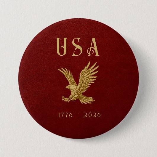 USA Eagle 1775 - 2026 Fax Red Leather  Button 缶バッジ (正面)