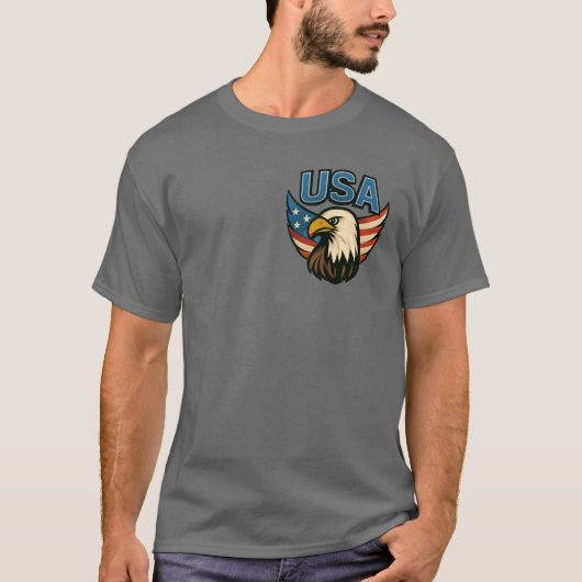 USA Eagle Patriot Emblem - Bold American Flag Desi Tシャツ (正面)