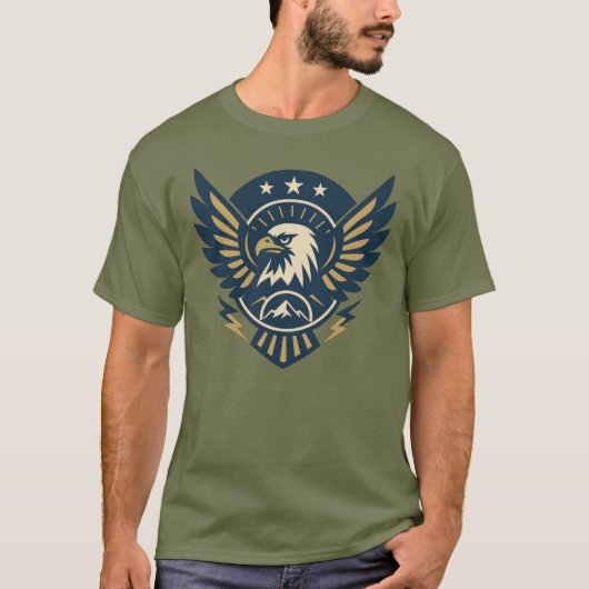 USA Eagle Shield — ヴィンテージ フラッグ クラウン Tシャツ (正面)