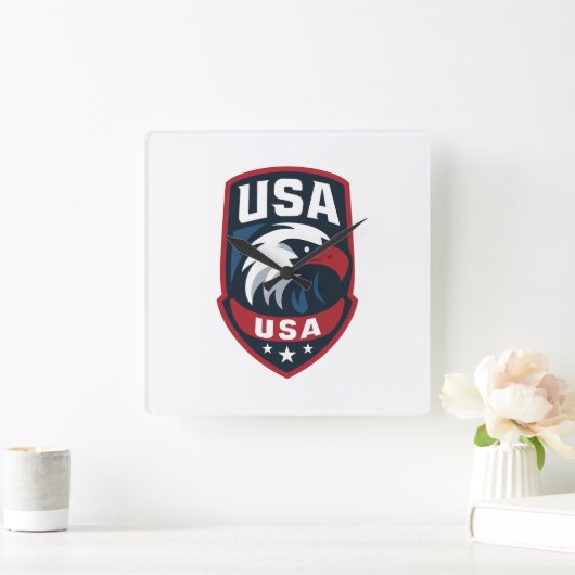 USA Eagle Sports Crest スクエア壁時計 (ホーム)