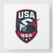 USA Eagle Sports Crest スクエア壁時計 (正面)