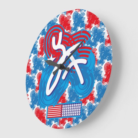 USA/EEUU FLAG SIMPLIFIED TEXT BY MASANSER PIXELAT ラージ壁時計 (傾斜)