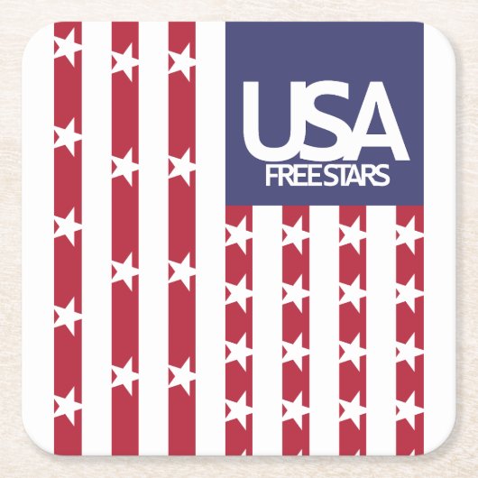 USA/EEUU FREE STARS FLAG BY MASANSER PIXELAT スクエアペーパーコースター (正面)