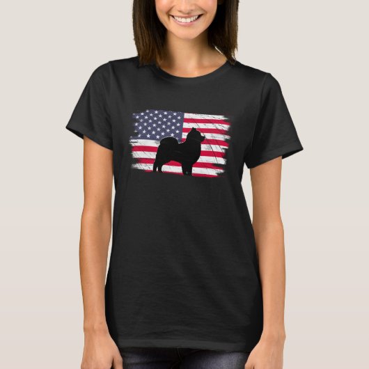 USA Flag 4th of July Pomeranian Dad Mom Dog Tシャツ (正面)