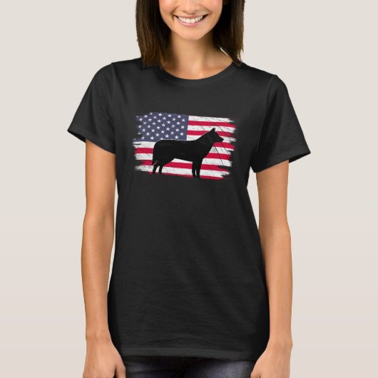 USA Flag 4th of July Siberian Husky Dad Mom Dog Tシャツ (正面)
