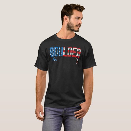 USA Flag American Boulderer Rock Climbing Boulderi Tシャツ (正面フル)