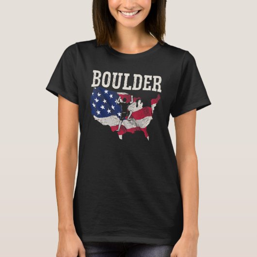 USA Flag American Boulderer Rock Climbing Boulderi Tシャツ (正面)