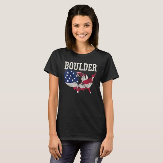 USA Flag American Boulderer Rock Climbing Boulderi Tシャツ (正面フル)