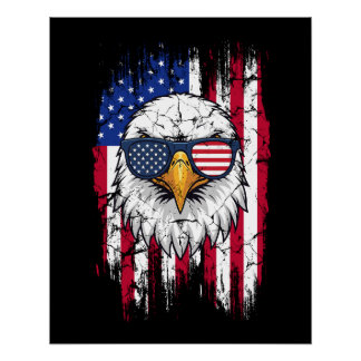USA Flag And American Bald Eagle Grunge ポスター