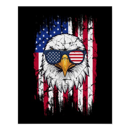 USA Flag And American Bald Eagle Grunge ポスター (正面)
