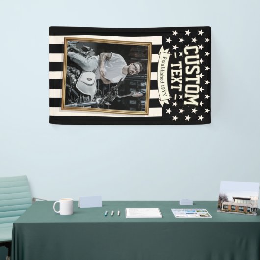 USA Flag Custom Photo Banner, Black Flag Patriotic 横断幕 (トレードショー)
