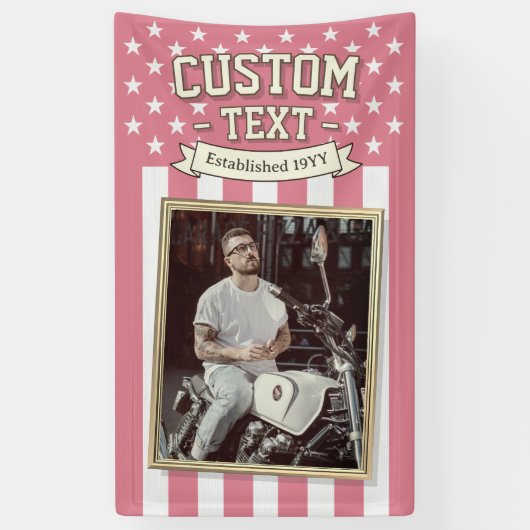 USA Flag Custom Photo Banner, Pink Flag Patriotic 横断幕 (縦)
