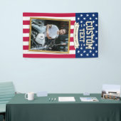 USA Flag Custom Photo Banner, Red Blue Patriotic 横断幕 (トレードショー)