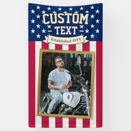 USA Flag Custom Photo Banner, Red Blue Patriotic 横断幕 (縦)