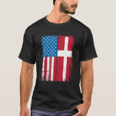 USA Flag Denmark Danish Tシャツ (正面)