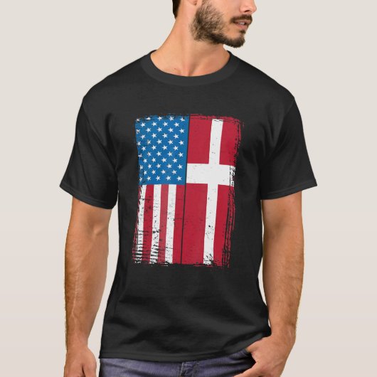 USA Flag Denmark Danish Tシャツ (正面)