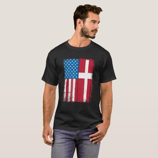 USA Flag Denmark Danish Tシャツ (正面フル)