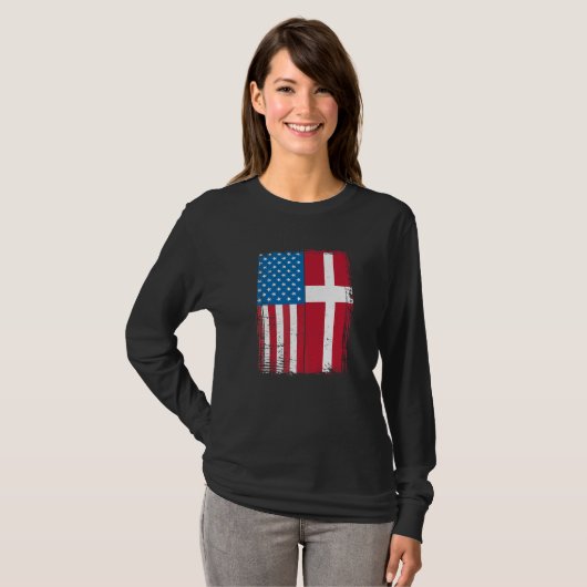 USA Flag Denmark Danish   Tシャツ (正面フル)