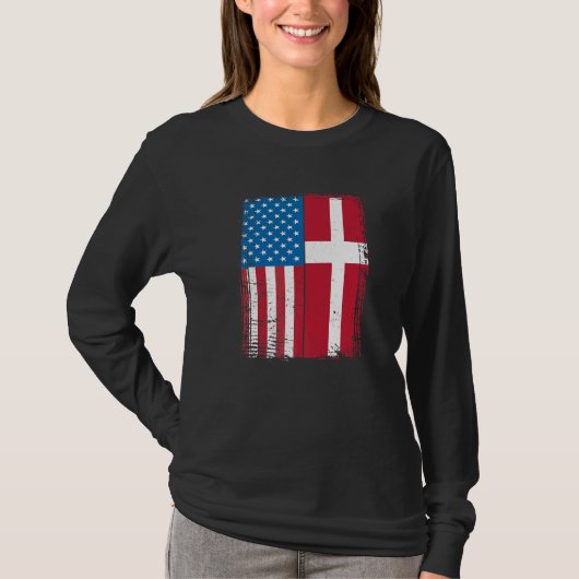 USA Flag Denmark Danish   Tシャツ (正面)