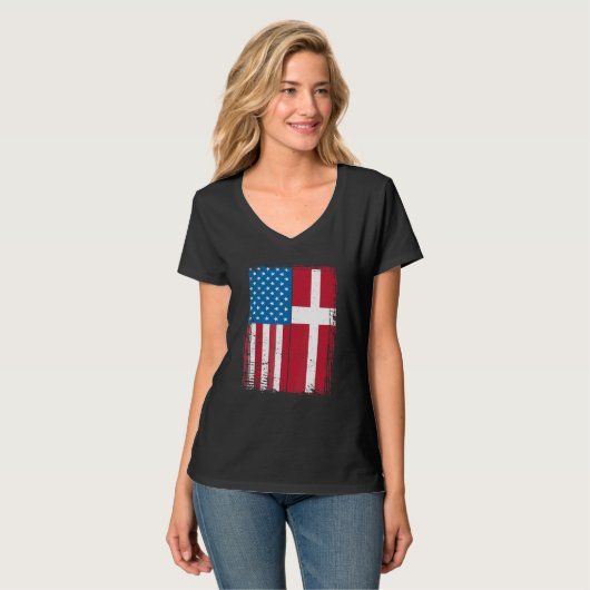 USA Flag Denmark Danish Tシャツ (正面フル)