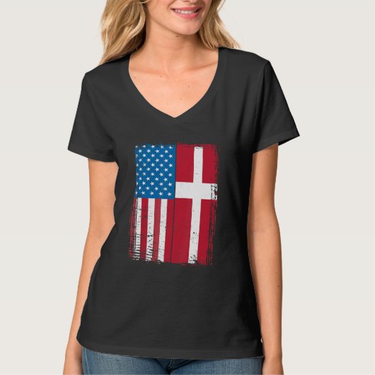 USA Flag Denmark Danish Tシャツ (正面)