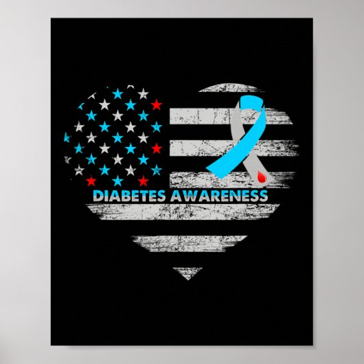 Usa Flag Diabetes Awareness Heart Family Support  ポスター (正面)
