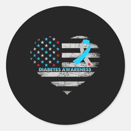 Usa Flag Diabetes Awareness Heart Family Support ラウンドシール (正面)