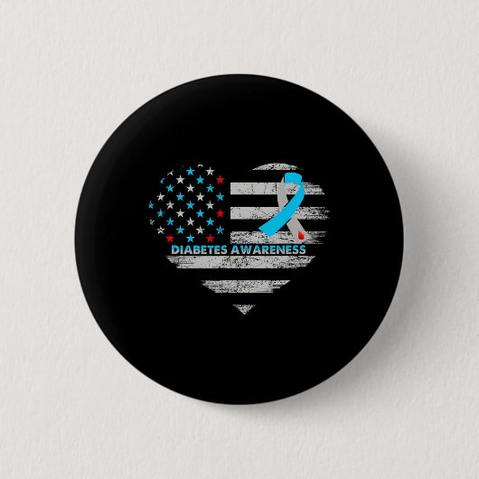 Usa Flag Diabetes Awareness Heart Family Support  缶バッジ (正面)
